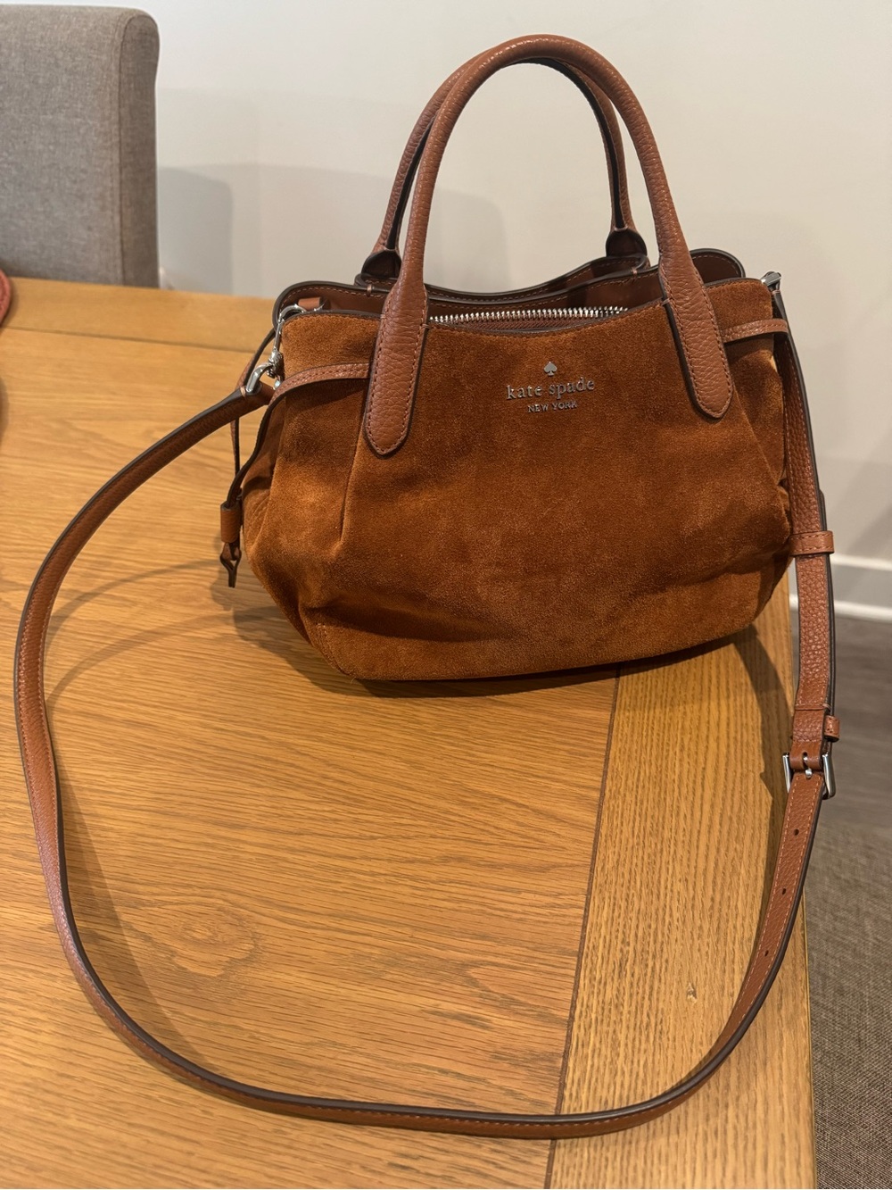 kate spade Suede Crossbody Satchel in Chestnut Brown